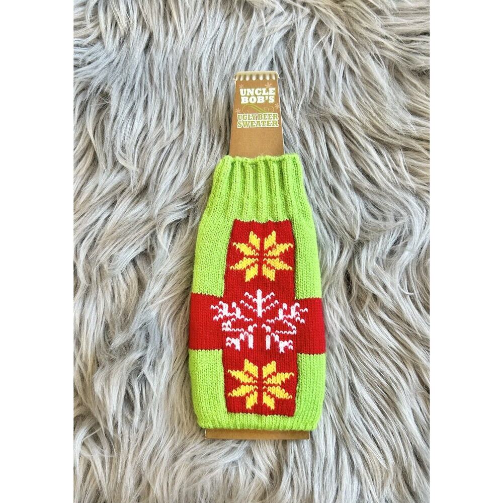 UNCLE BOB’S Ugly Beer Sweater Christmas Cozy New Green Red Snowflake Holiday‎